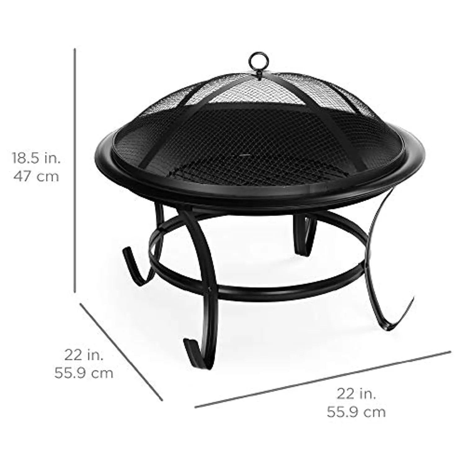 22-inch Outdoor Patio Steel Fire Pit Bowl BBQ Grill for Backyard, Camping, Picnic, Bonfire, Garden w/Spark Screen Cover