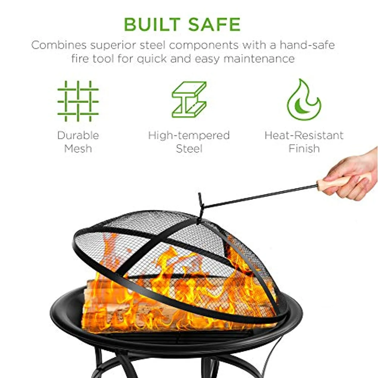 22-inch Outdoor Patio Steel Fire Pit Bowl BBQ Grill for Backyard, Camping, Picnic, Bonfire, Garden w/Spark Screen Cover