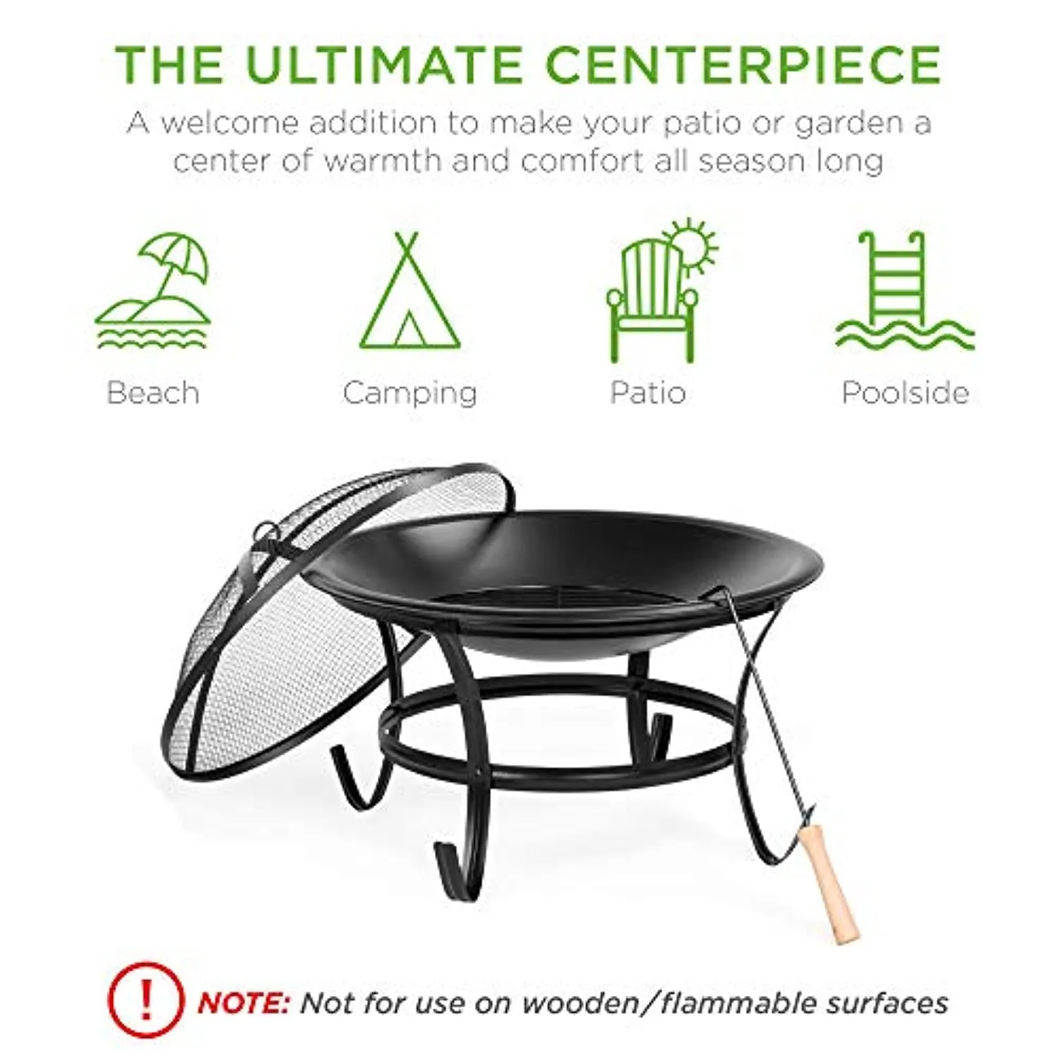 22-inch Outdoor Patio Steel Fire Pit Bowl BBQ Grill for Backyard, Camping, Picnic, Bonfire, Garden w/Spark Screen Cover