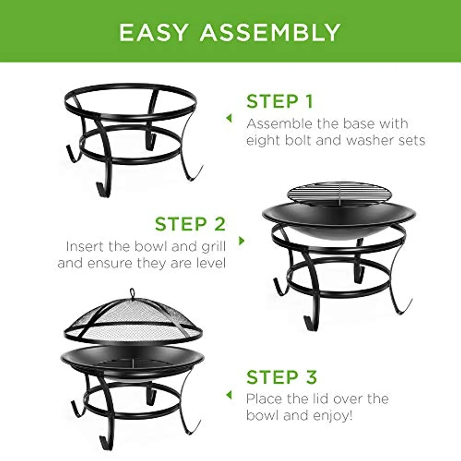 22-inch Outdoor Patio Steel Fire Pit Bowl BBQ Grill for Backyard, Camping, Picnic, Bonfire, Garden w/Spark Screen Cover