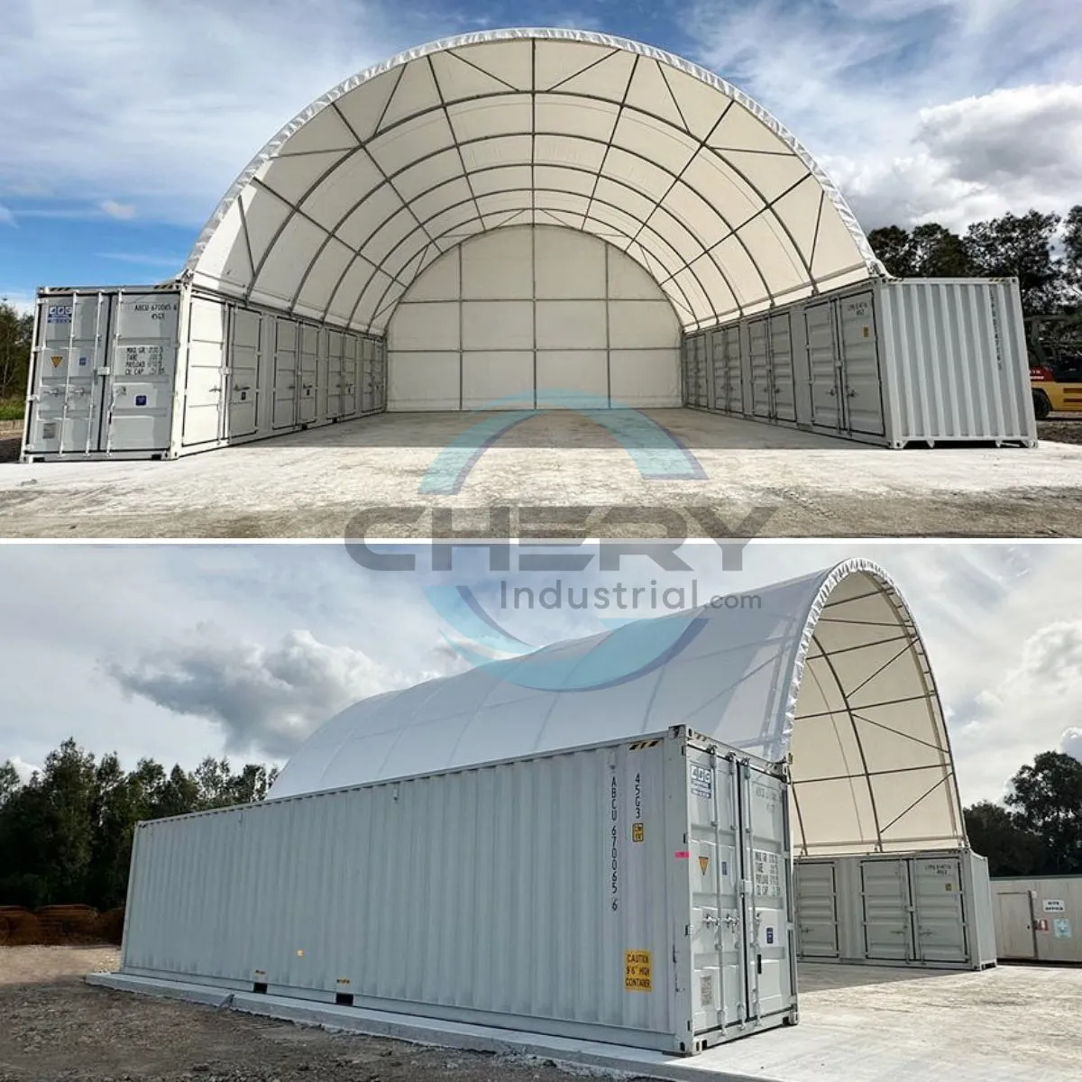 40x40x13 ft Container Shelter with Closed Back Panel