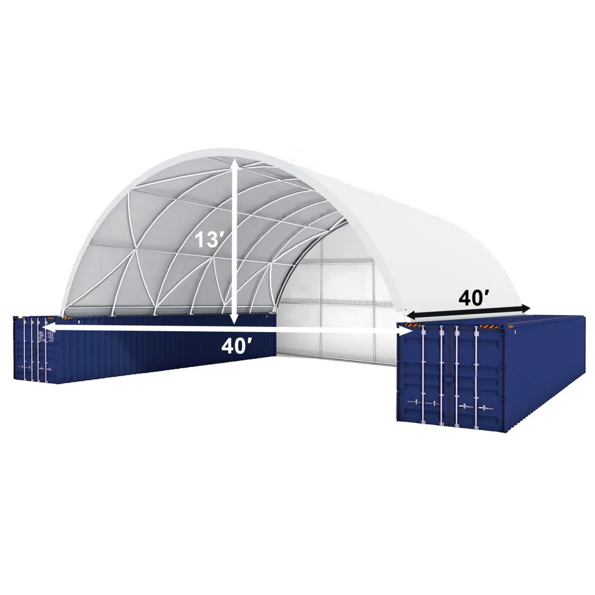 40x40x13 ft Container Shelter with Closed Back Panel