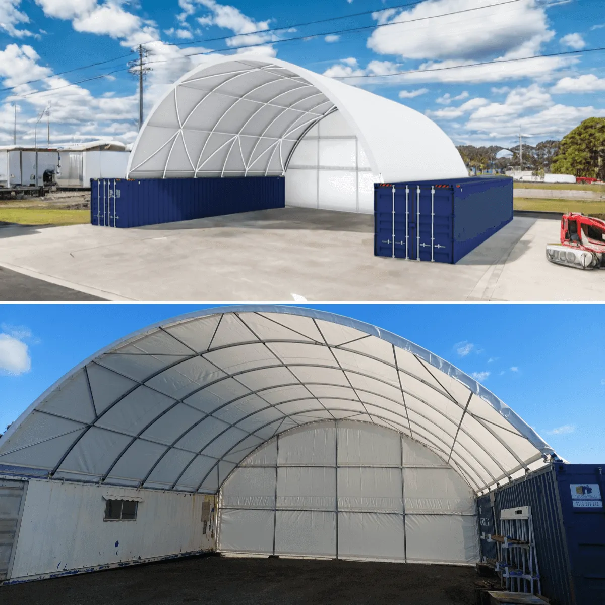 40x40x13 ft Container Shelter with Closed Back Panel