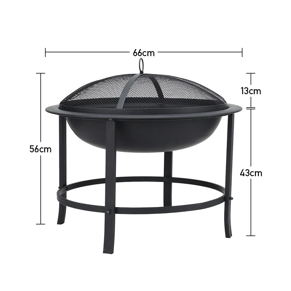 66cm Outdoor Camping Fire Pit Round BBQ Grill Burner with 3 Accessories