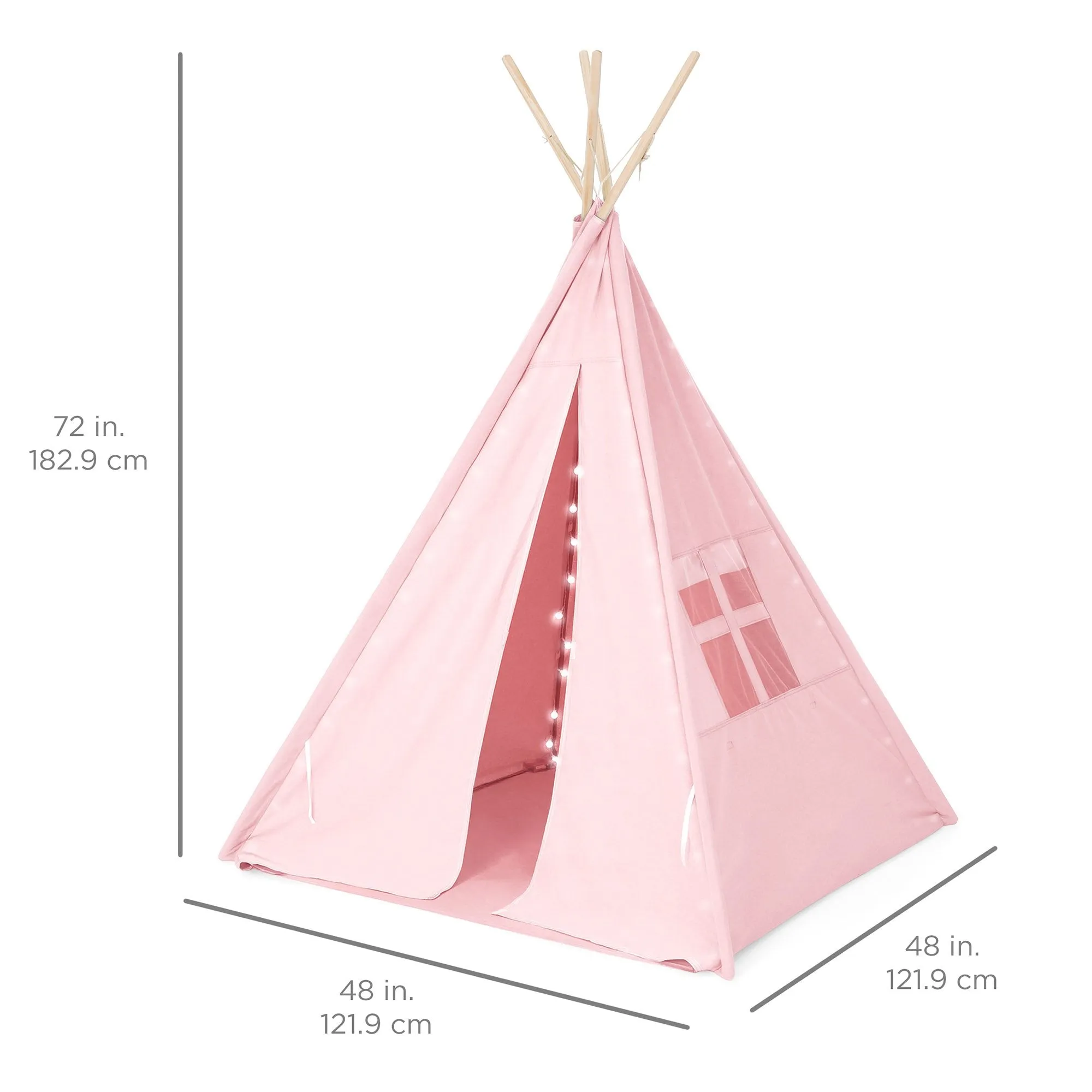 6ft Kids Cotton Pretend Teepee Play Tent w/ LED Lights, Carrying Bag