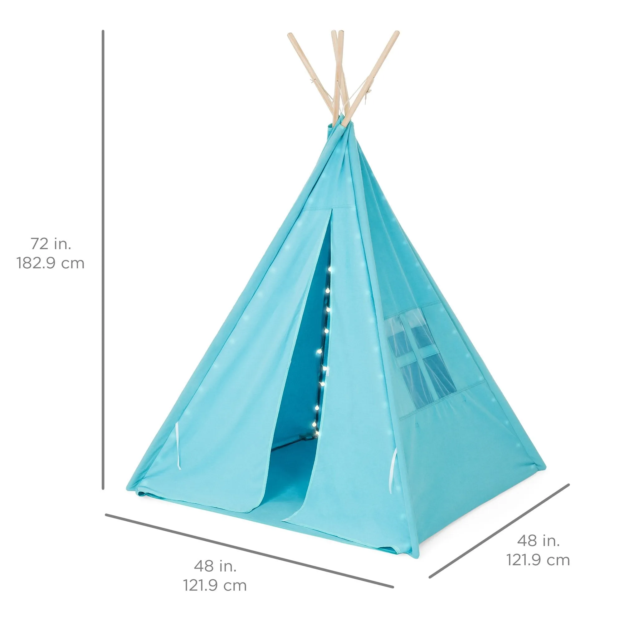 6ft Kids Cotton Pretend Teepee Play Tent w/ LED Lights, Carrying Bag