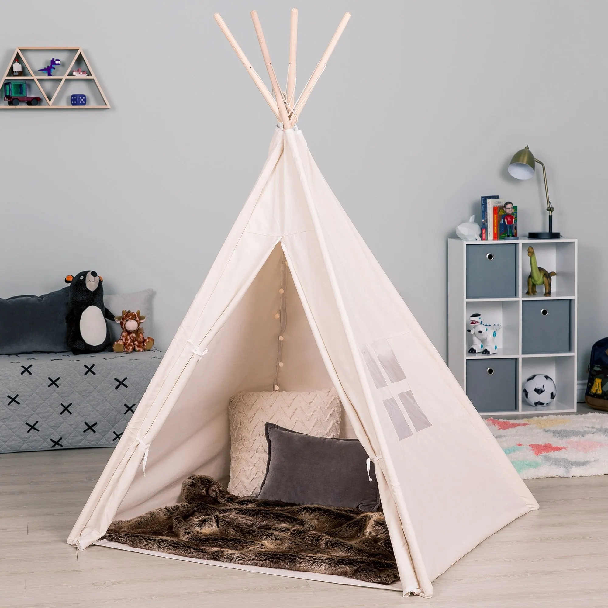 6ft Kids Cotton Pretend Teepee Play Tent w/ LED Lights, Carrying Bag