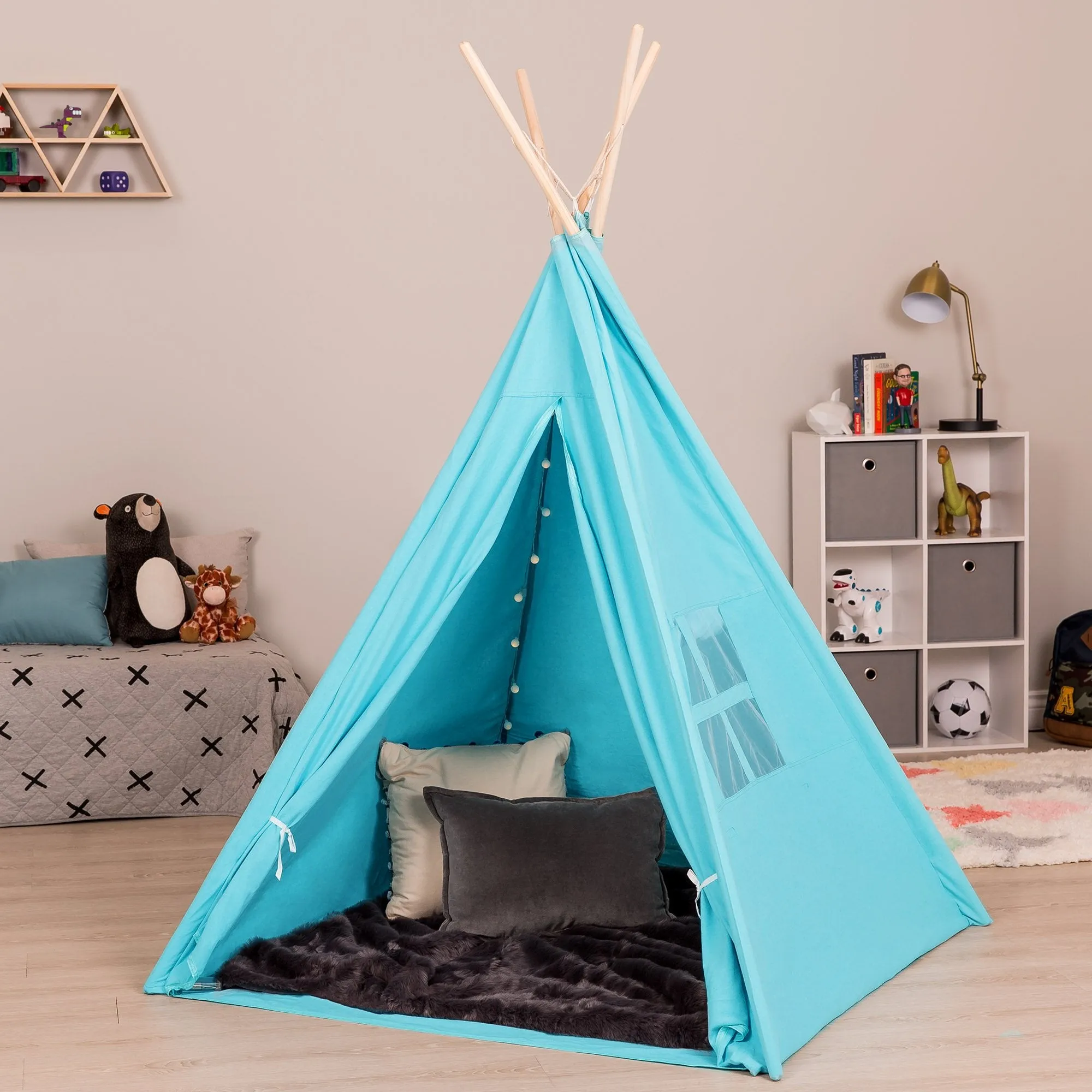 6ft Kids Cotton Pretend Teepee Play Tent w/ LED Lights, Carrying Bag