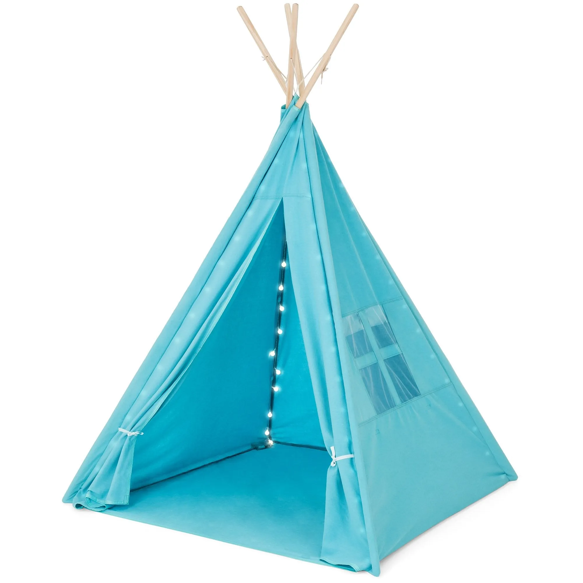 6ft Kids Cotton Pretend Teepee Play Tent w/ LED Lights, Carrying Bag