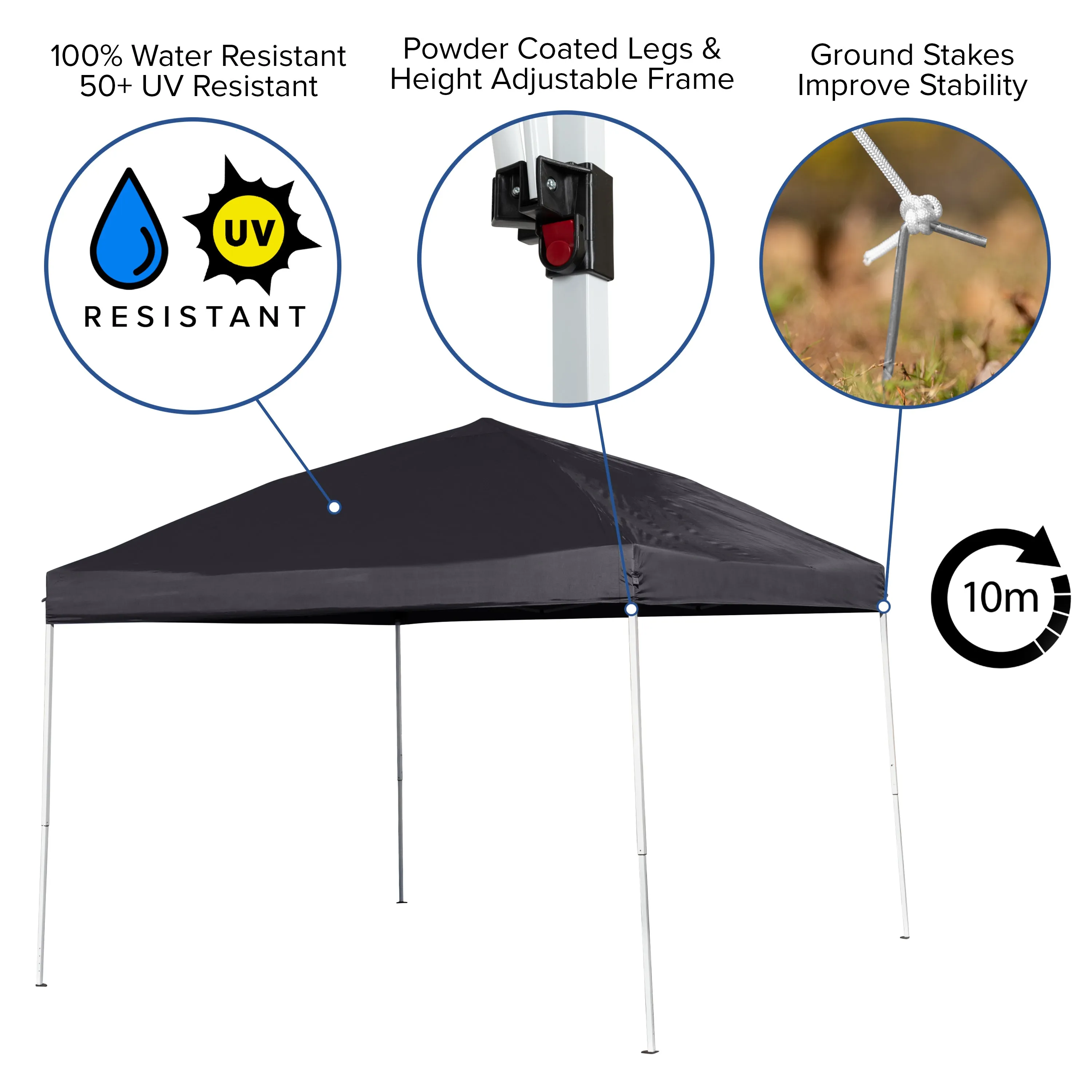 Allyson 10'x10' Black Outdoor Pop Up Event Slanted Leg Canopy Tent w/Carry Bag