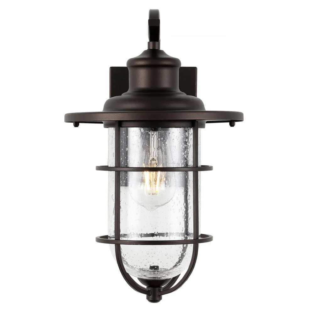 Aubrey 10.5" Iron/Seeded Glass Rustic Industrial Cage LED Outdoor Lantern