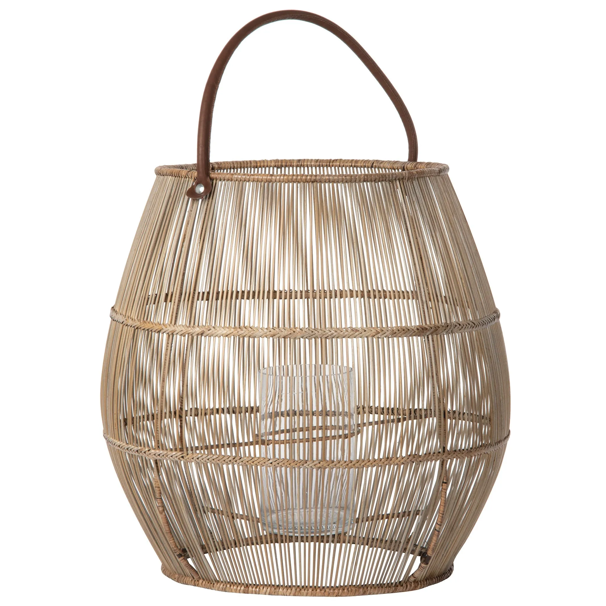 Baja Tulip Decorative Rattan Hurricane Lanterns, Natural