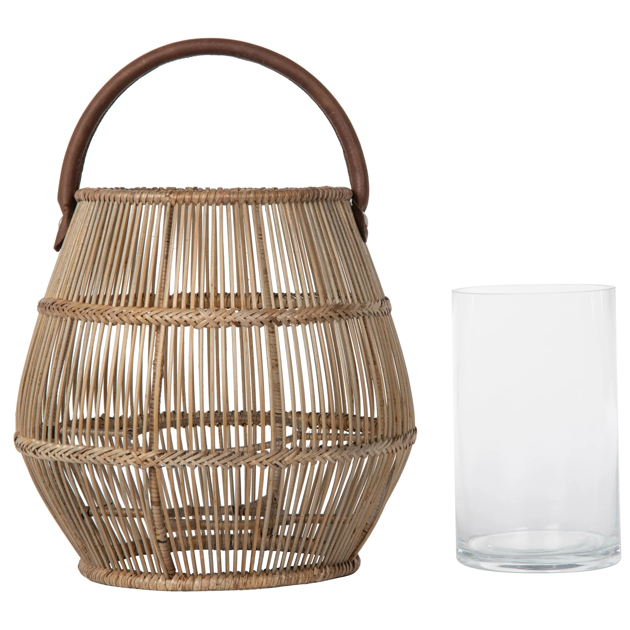 Baja Tulip Decorative Rattan Hurricane Lanterns, Natural