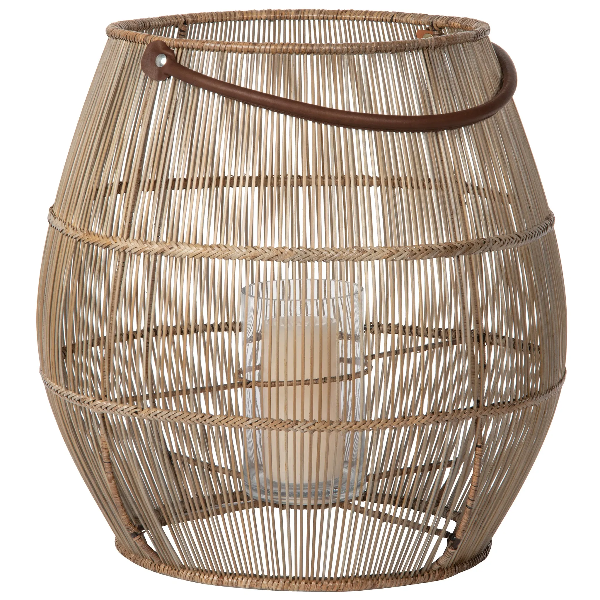 Baja Tulip Decorative Rattan Hurricane Lanterns, Natural