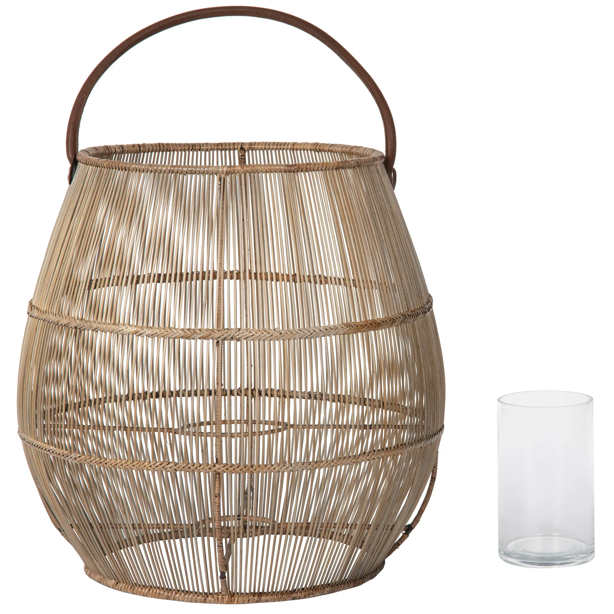 Baja Tulip Decorative Rattan Hurricane Lanterns, Natural