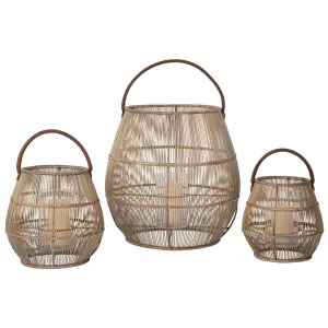 Baja Tulip Decorative Rattan Hurricane Lanterns, Natural