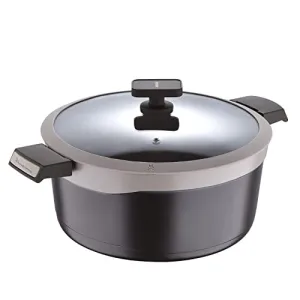 Bergner Gastro Non Stick Casserole/Briyani Pot/Handi with Glass Lid 28cm, Induction Base, Thickness 4.1mm, Brown, Gas Ready