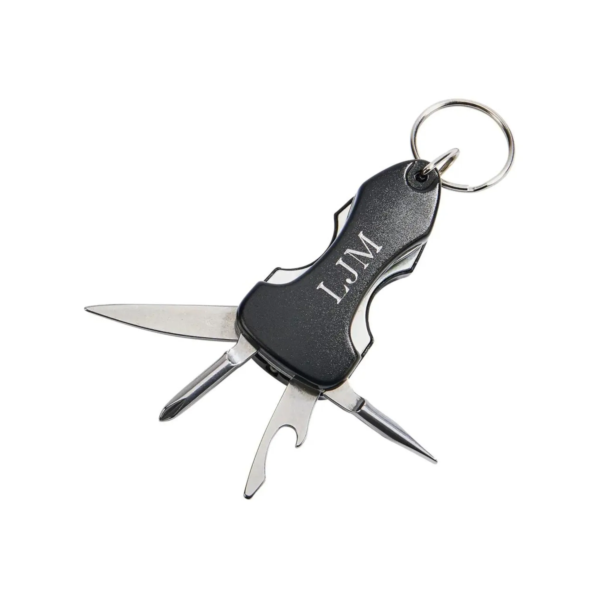 Black Key Chain W/Multi Tools,3.5" L