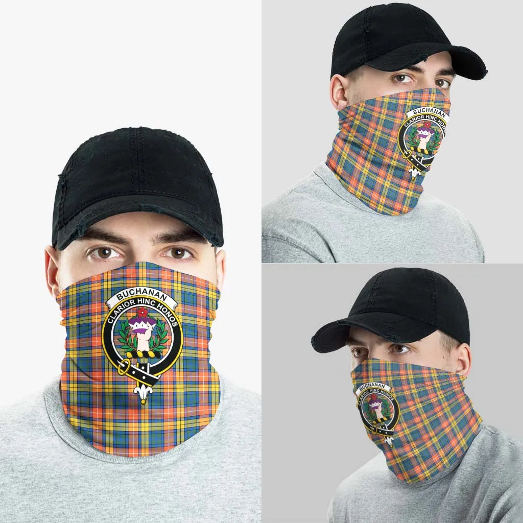 Buchanan Ancient Tartan Neck Gaiters, Tartan Bandanas, Tartan Head Band with Family Crest