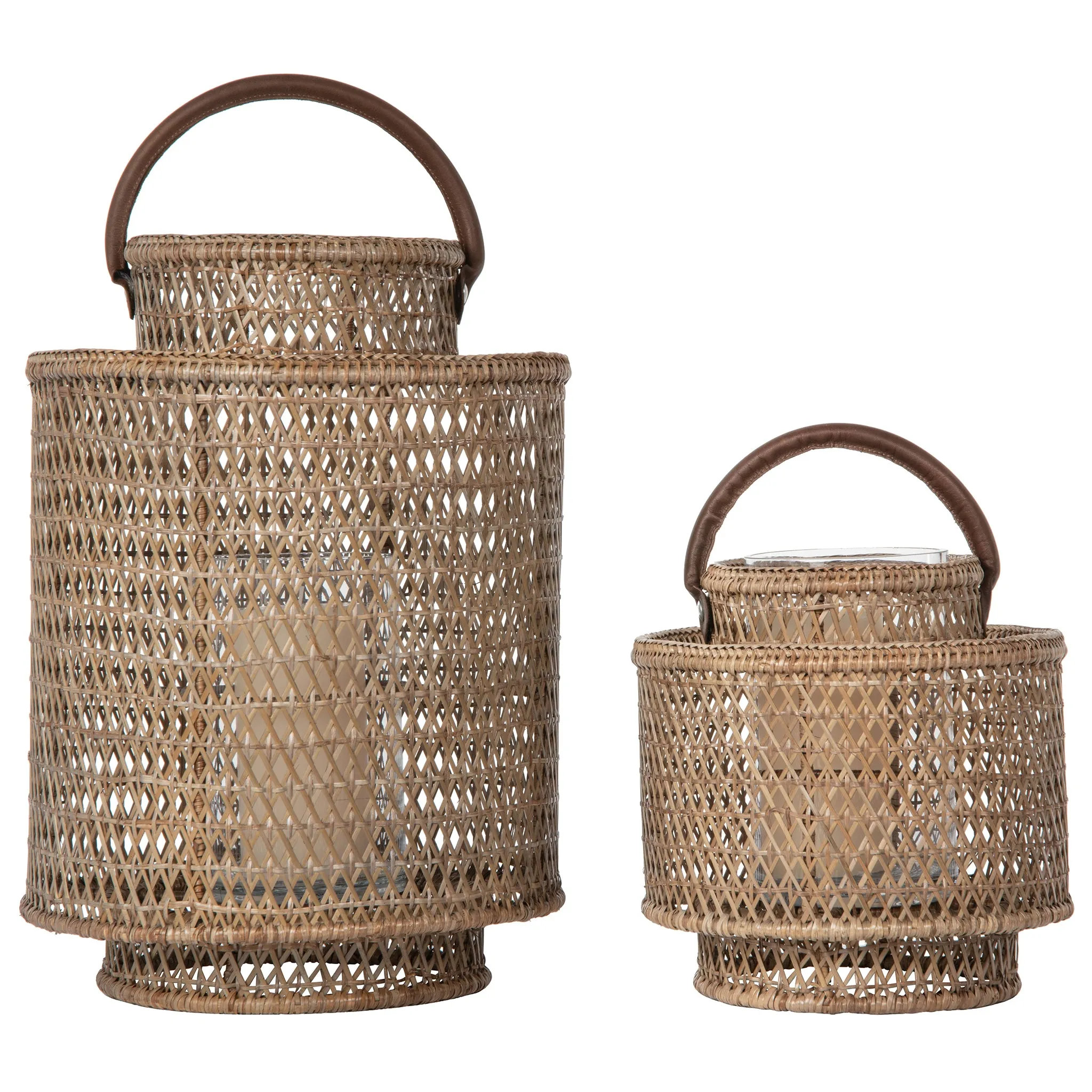 Cabo Decorative Rattan Candle Hurricane Lanterns, Natural