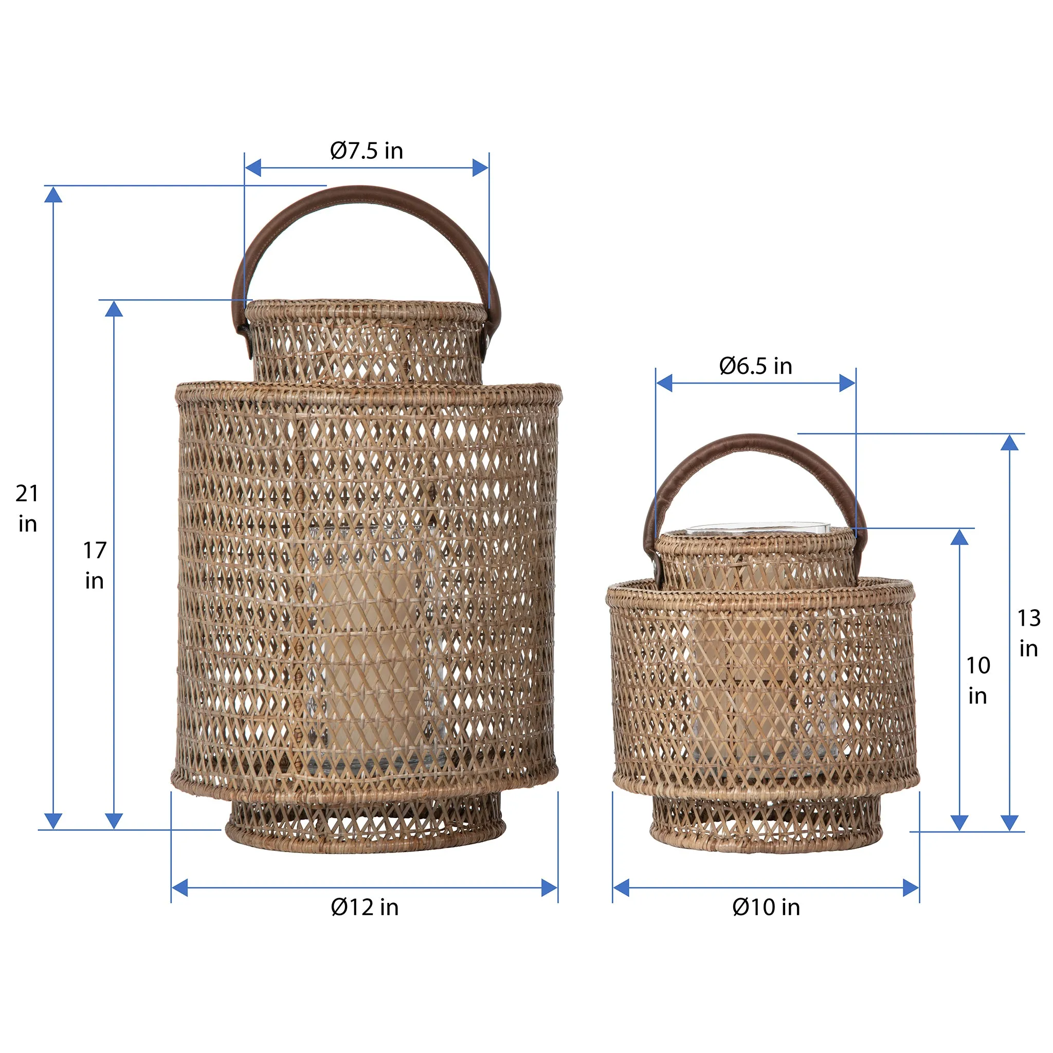 Cabo Decorative Rattan Candle Hurricane Lanterns, Natural