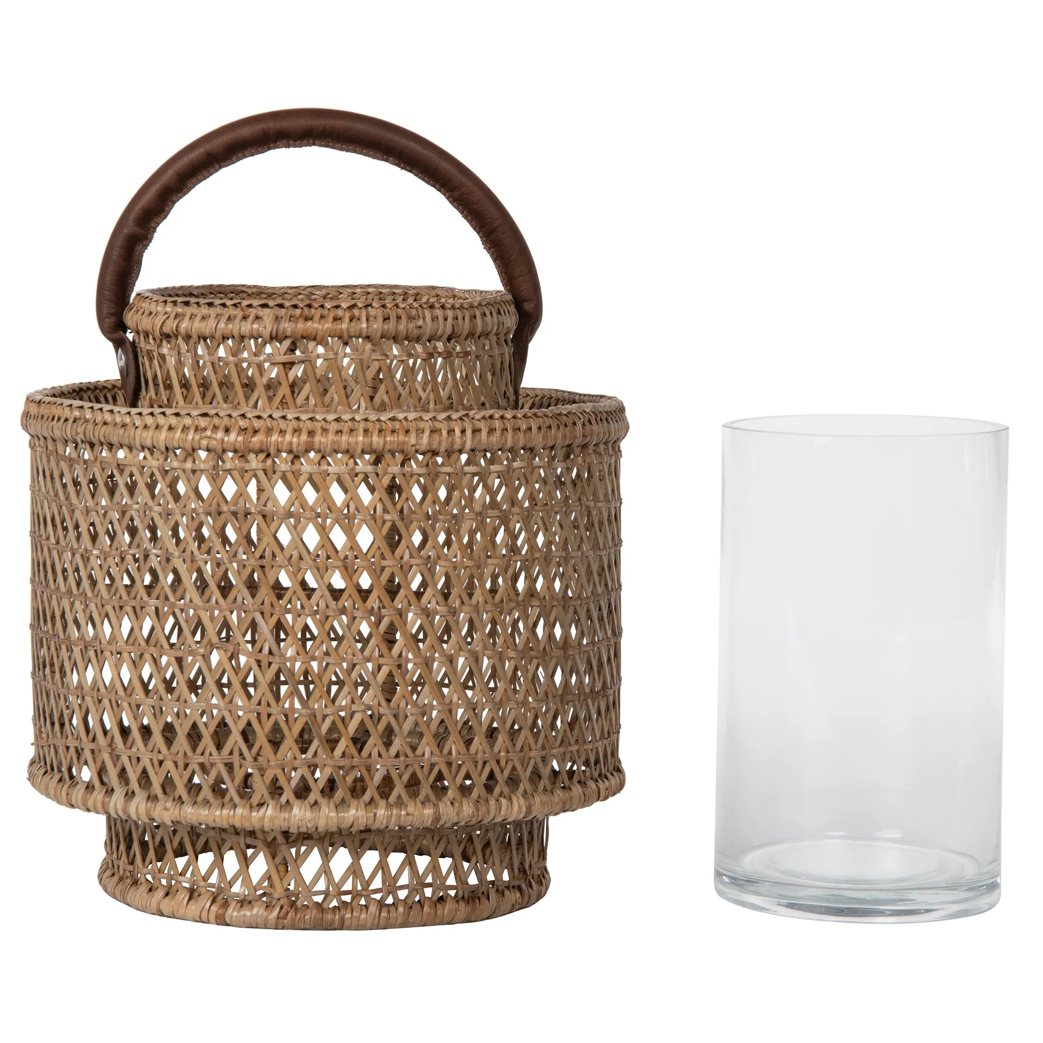 Cabo Decorative Rattan Candle Hurricane Lanterns, Natural