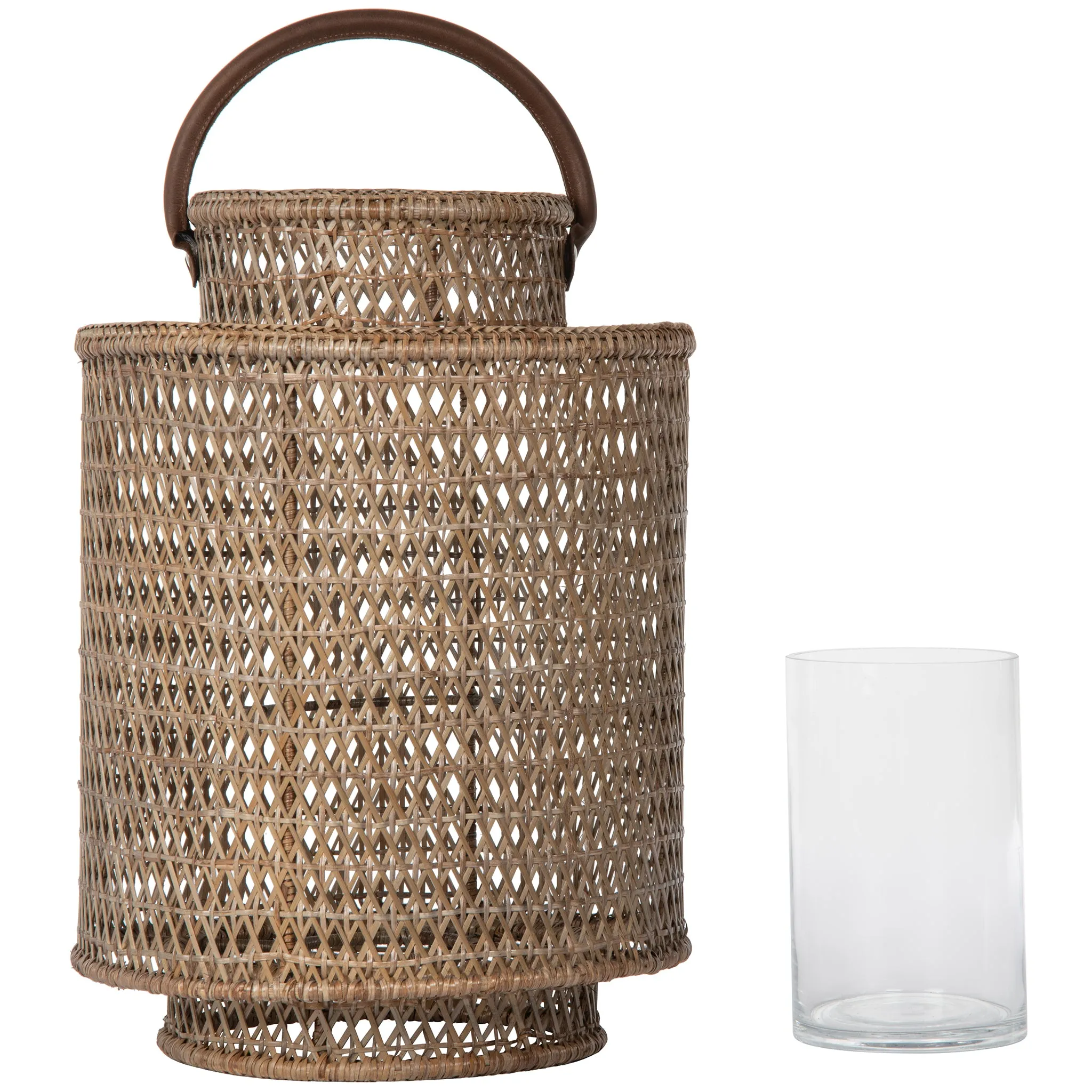 Cabo Decorative Rattan Candle Hurricane Lanterns, Natural