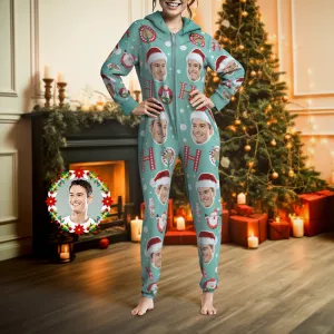 Custom Face Onesies Pajamas HO HO Christmas One-Piece Sleepwear Christmas Gift