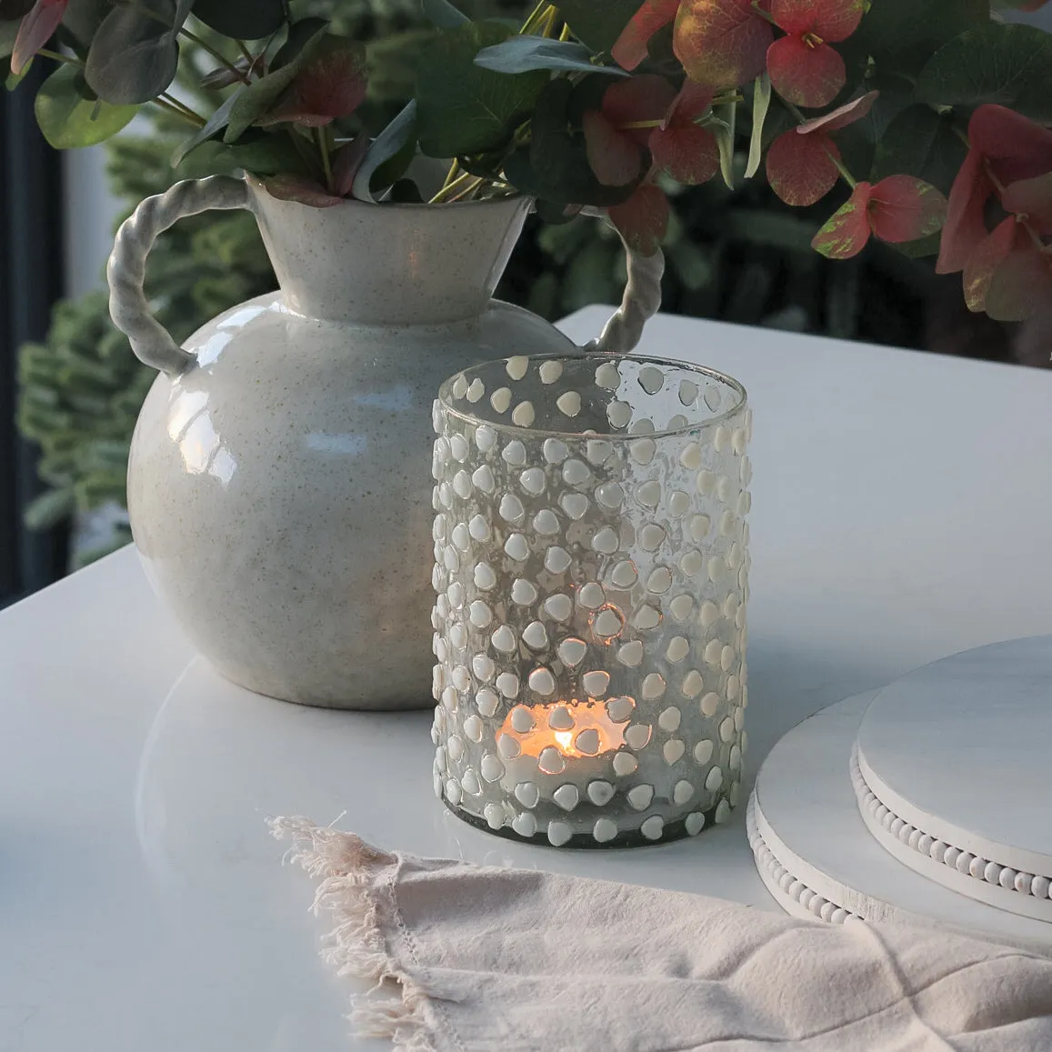 Dotty Heart Pattern Glass Lantern