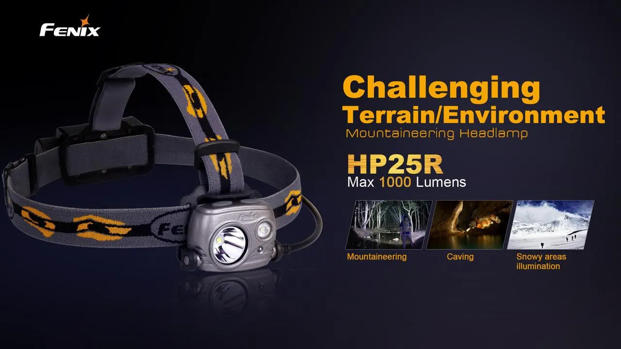 Fenix HP25R 1000 Lumen USB rechargeable CREE XM-L2 U2 LED Headlamp, Fenix 18650 rechargeable Li-ion battery