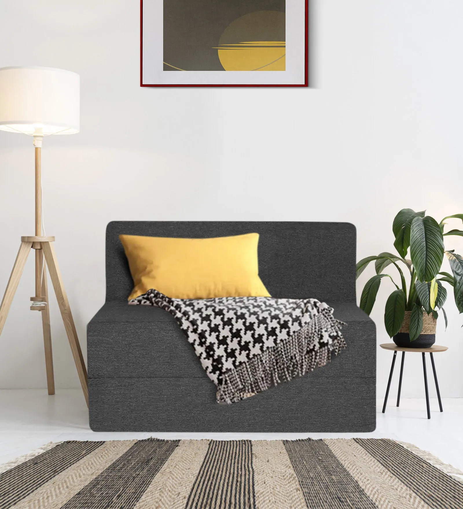 Fleepy Fabric 1 Seater Futon Sofa Cum Bed in Charcoal Grey Colour