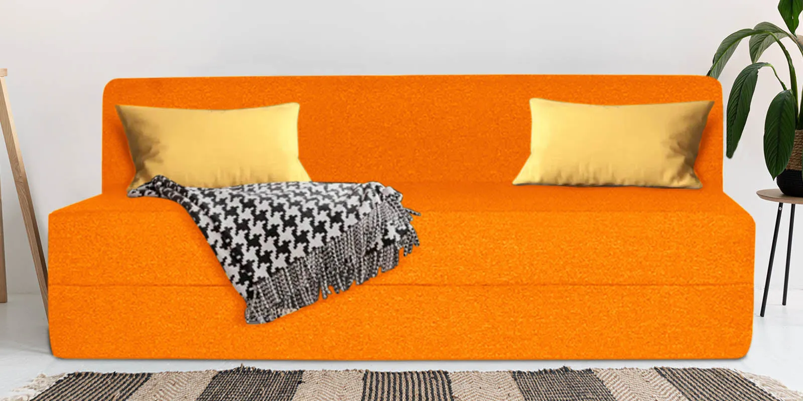 Fleepy Fabric 3 Seater Futon Sofa Cum Bed in Vivid Orange Colour