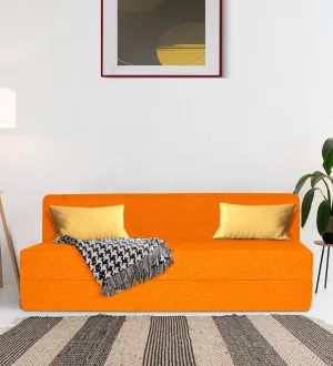 Fleepy Fabric 3 Seater Futon Sofa Cum Bed in Vivid Orange Colour