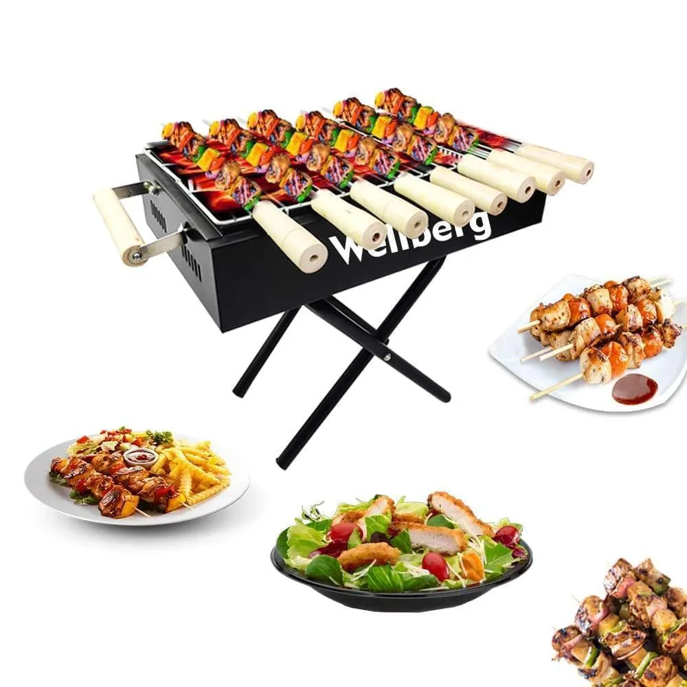 foldeble Barbeque Grill for Home and Garden with 8 skewers 1 Grill 1 Tong