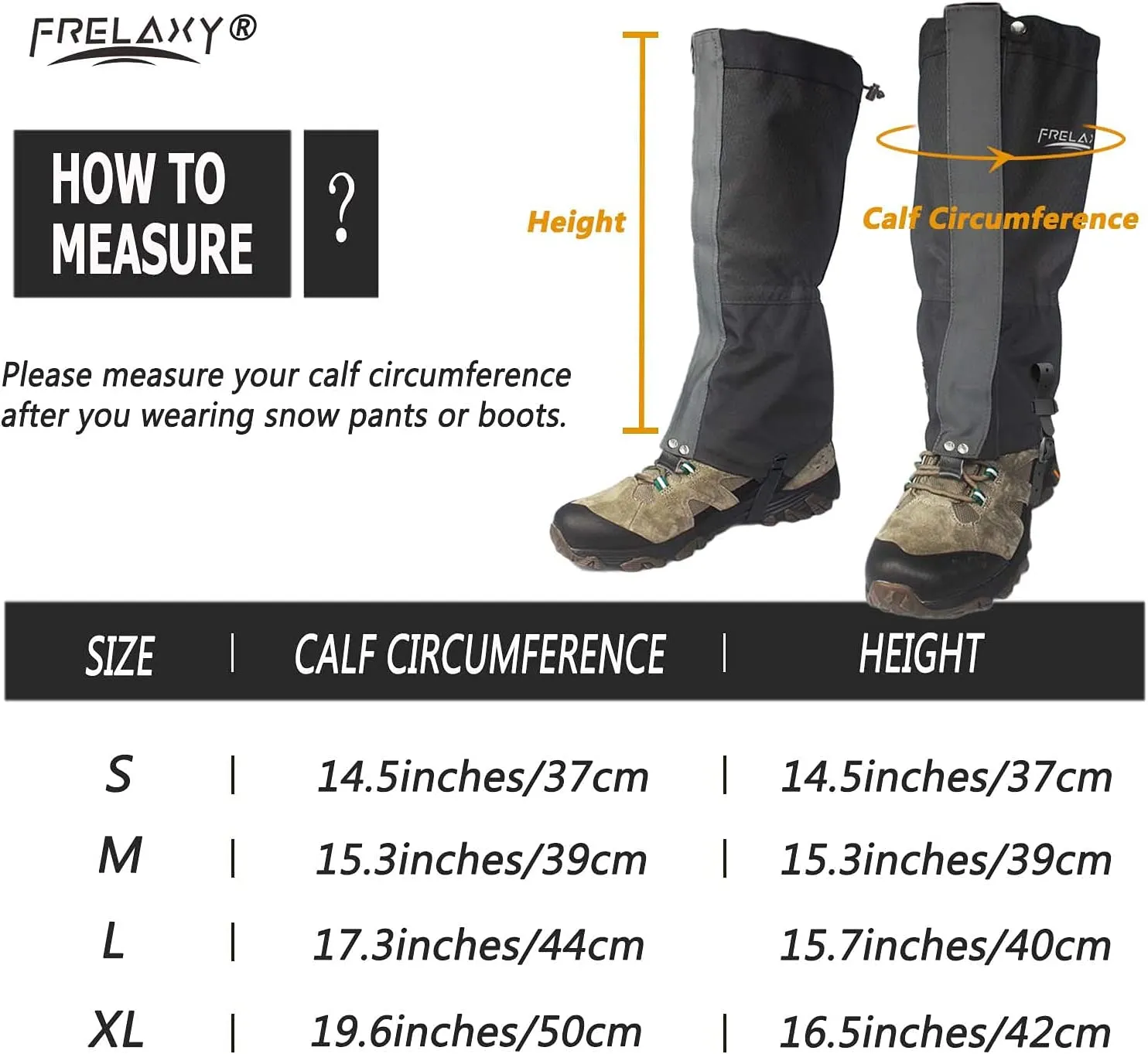 Frelaxy Leg Gaiters Ultra HIGH-Performance Hunting Gaiters, 100% Waterproof Hiking Gaiters with Upgraded Rubber Foot Strap, Adjustable Snow Boot Gaiters