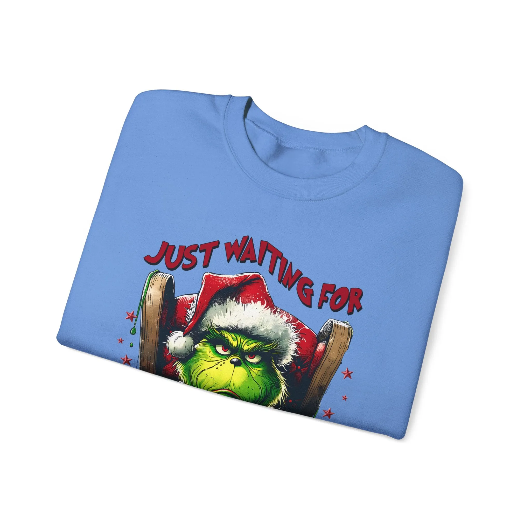 Funny Grinch Crewneck Sweatshirt - Just Waiting for Grinchmas - Unisex Heavy Blend