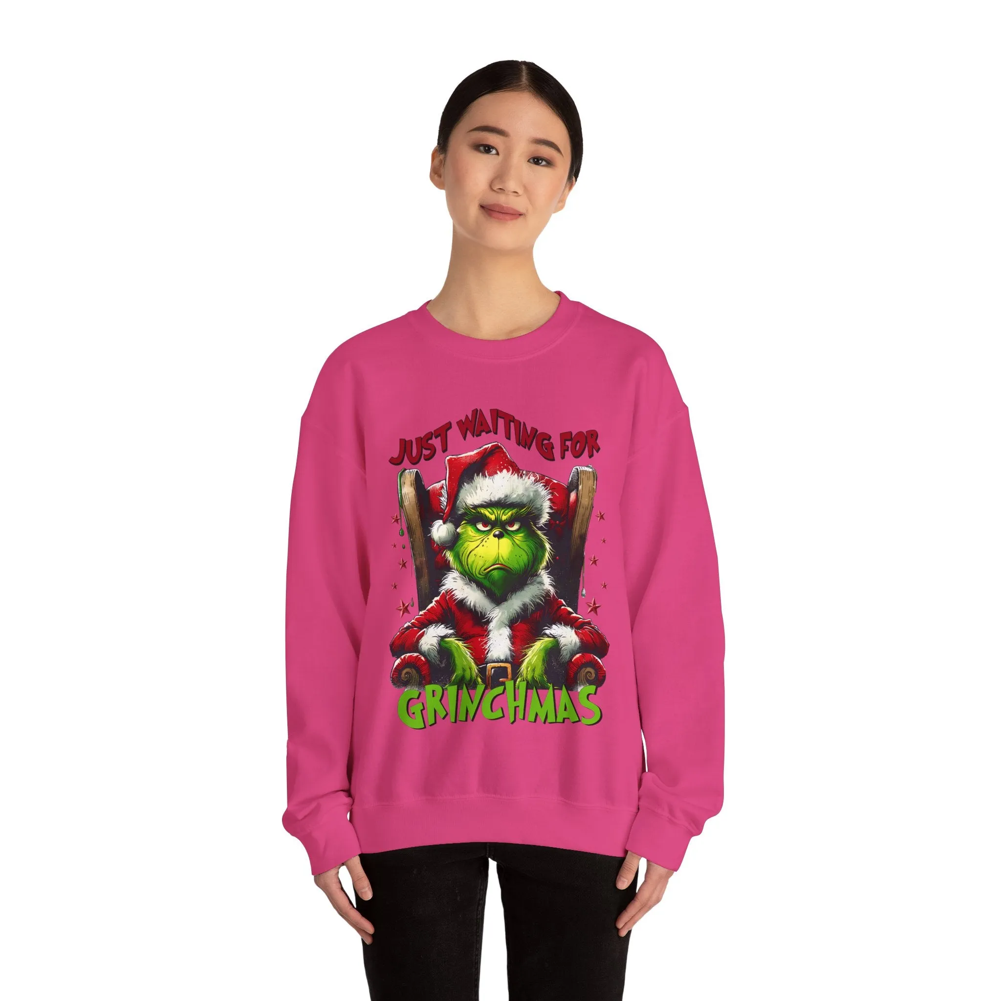 Funny Grinch Crewneck Sweatshirt - Just Waiting for Grinchmas - Unisex Heavy Blend