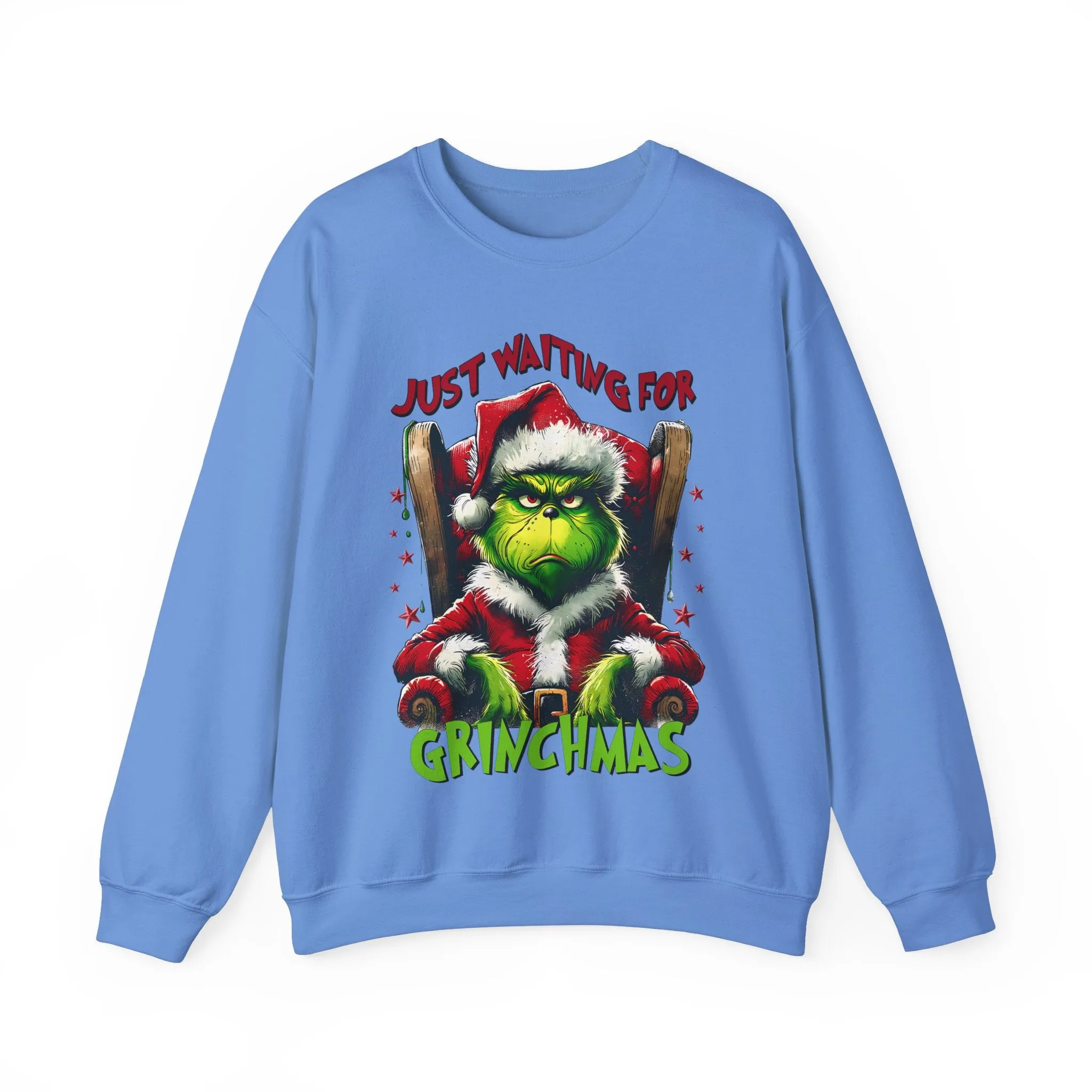 Funny Grinch Crewneck Sweatshirt - Just Waiting for Grinchmas - Unisex Heavy Blend