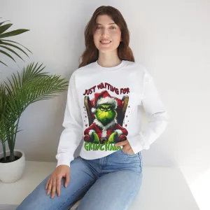 Funny Grinch Crewneck Sweatshirt - Just Waiting for Grinchmas - Unisex Heavy Blend