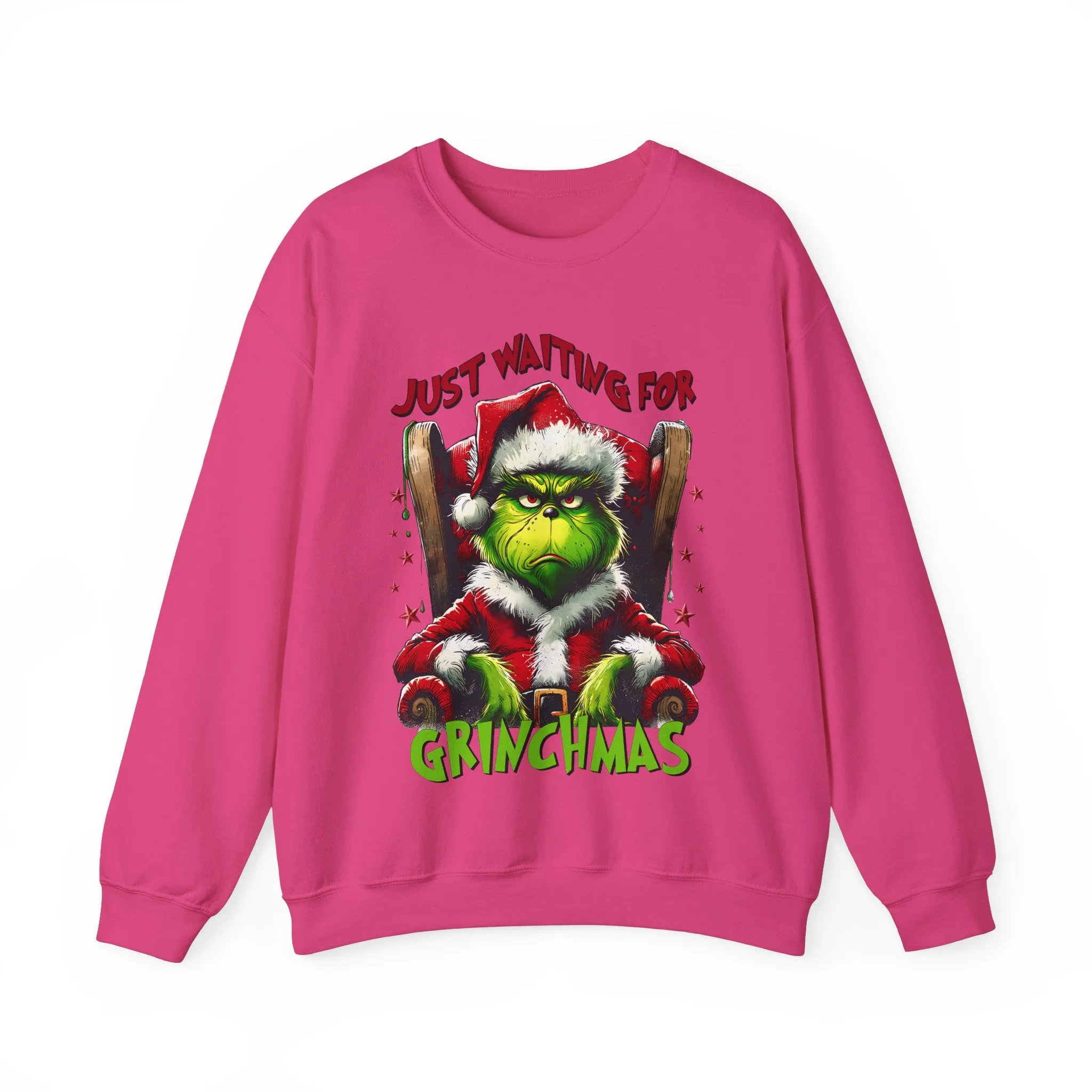 Funny Grinch Crewneck Sweatshirt - Just Waiting for Grinchmas - Unisex Heavy Blend