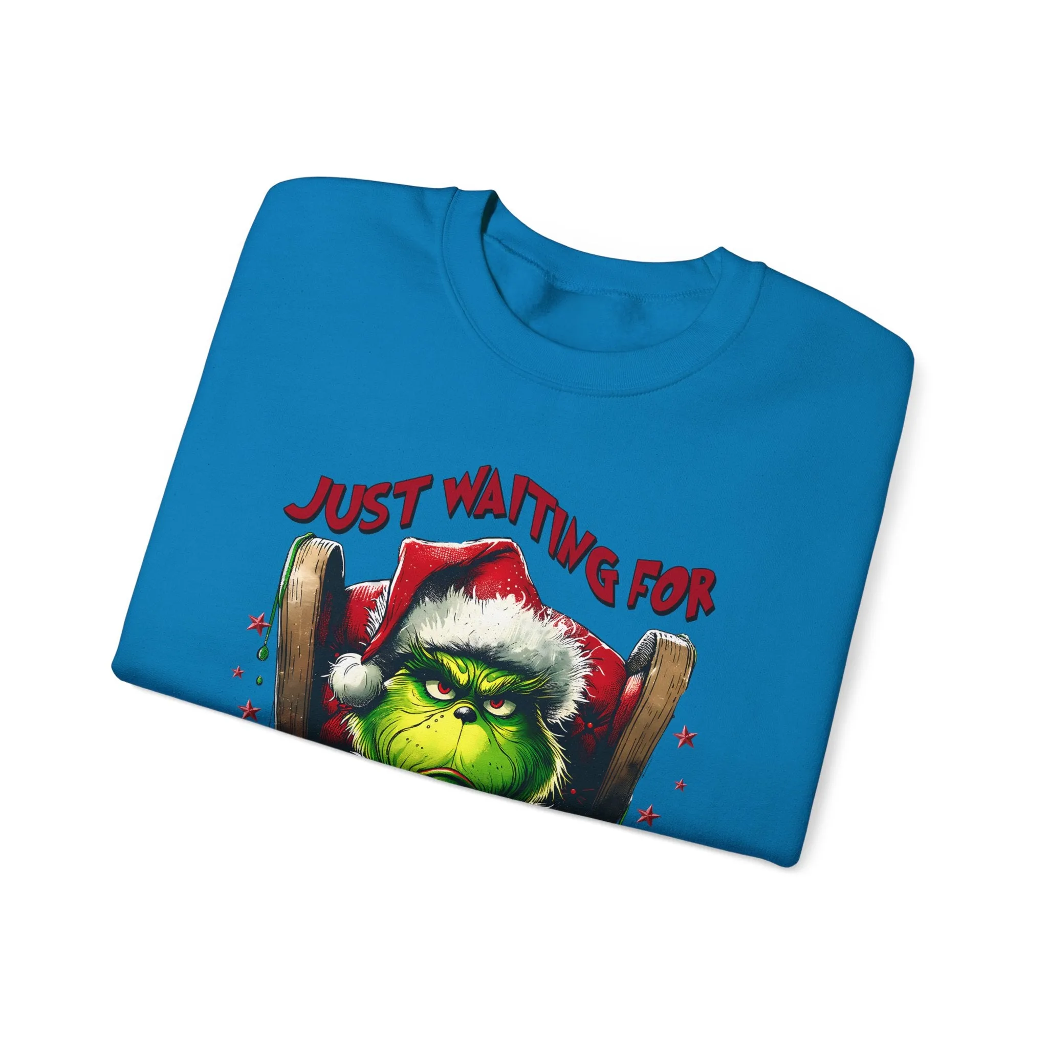 Funny Grinch Crewneck Sweatshirt - Just Waiting for Grinchmas - Unisex Heavy Blend