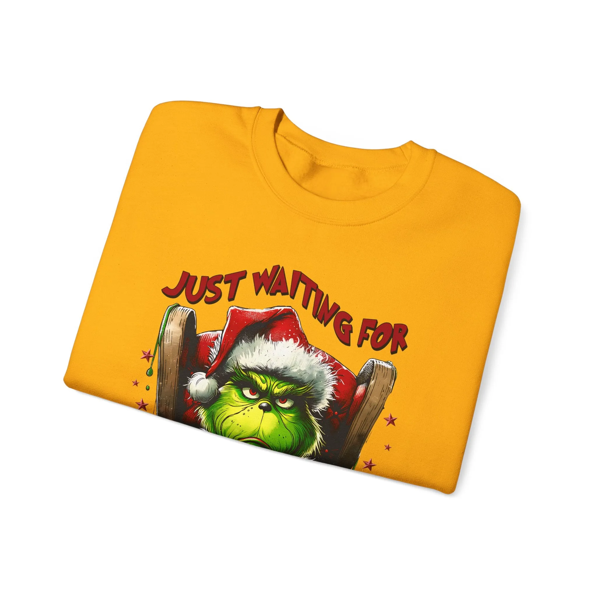 Funny Grinch Crewneck Sweatshirt - Just Waiting for Grinchmas - Unisex Heavy Blend