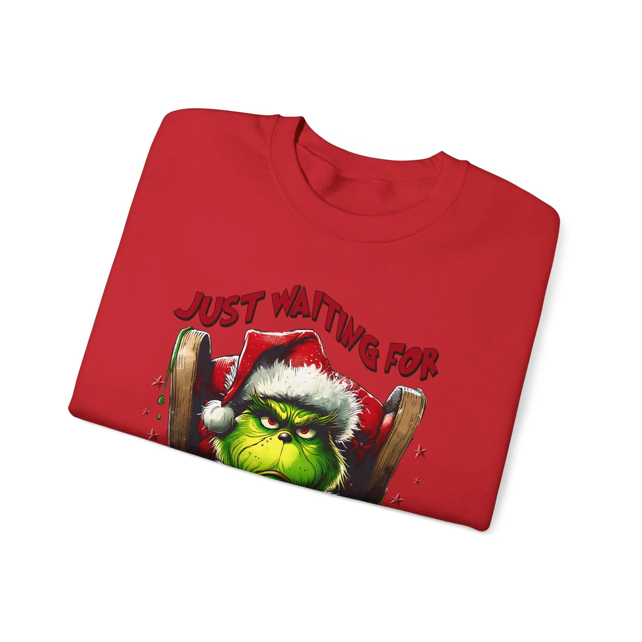 Funny Grinch Crewneck Sweatshirt - Just Waiting for Grinchmas - Unisex Heavy Blend