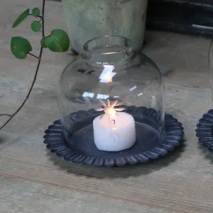 Glass Dome Tealight Lantern on Metal Plate