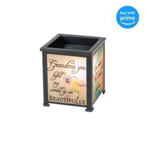 Grandma World to Me Black Metal Electrical Wax Tart and Oil Glass Lantern Warmer