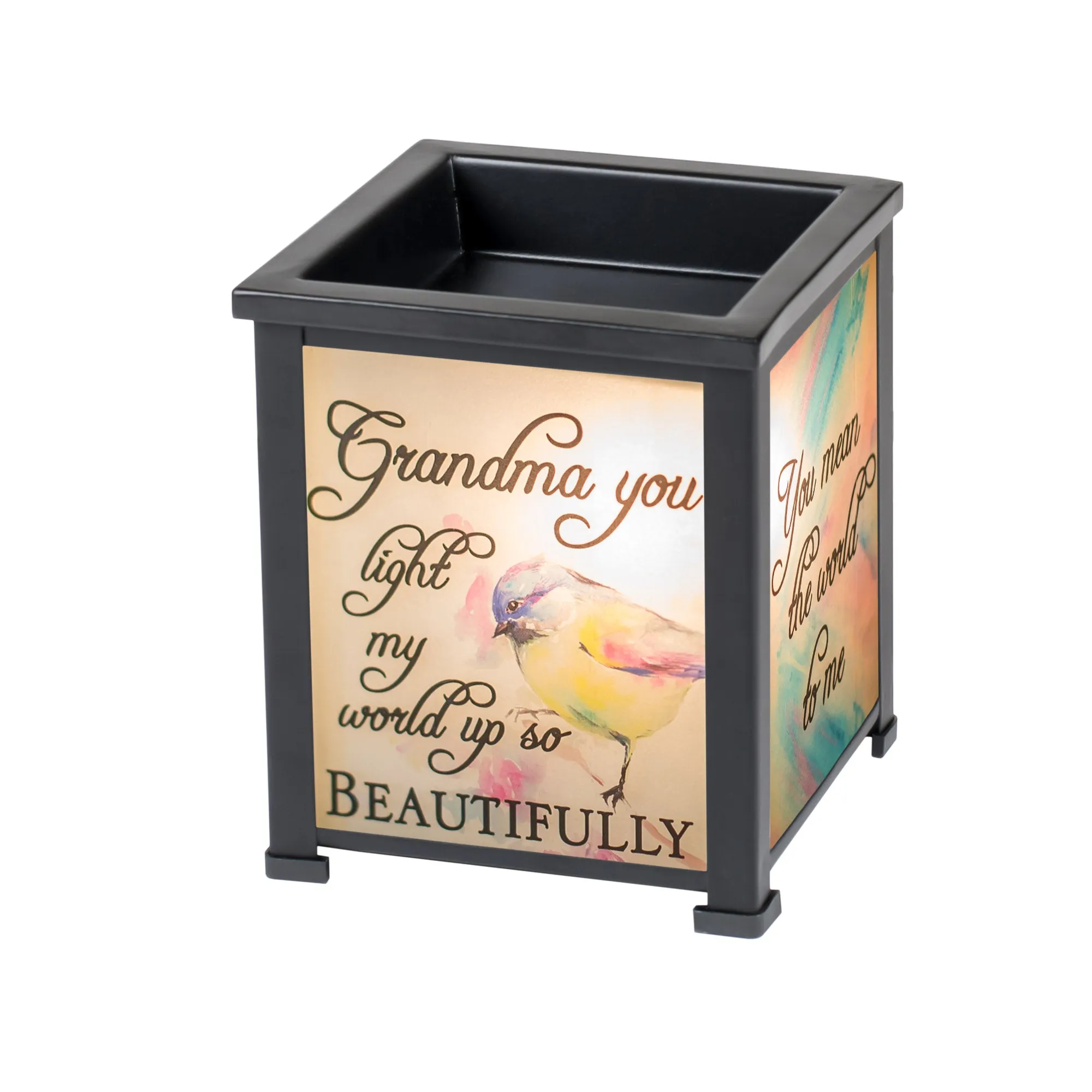 Grandma World to Me Black Metal Electrical Wax Tart and Oil Glass Lantern Warmer