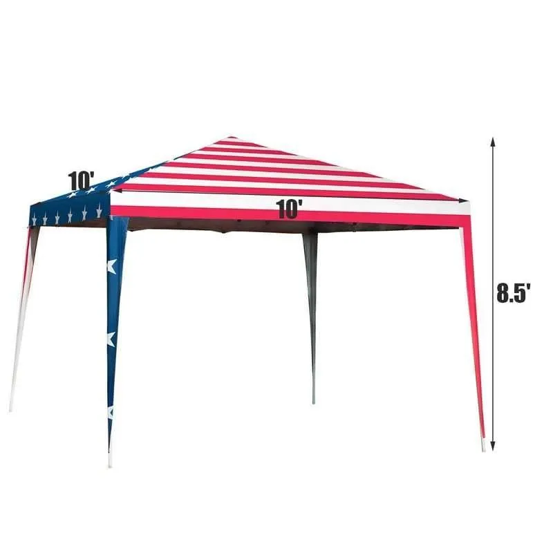 GrandShoppersHub  10’ x 10’ Pop-up Canopy Tent Easy Up Canopy with Mesh Sidewalls & Carrying Bag, American Flag Outdoor Canopy for Backyard Lawn