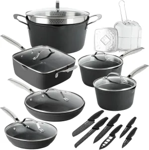 Granitestone Armor Max Pots and Pans 20 Pc Ultimate Durable Nonstick Cookware Set and Knives Set