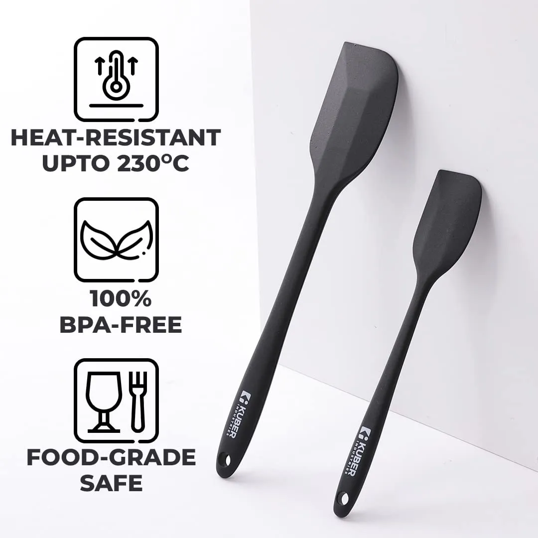 Kuber Industries Silicon Spatula Set| BPA-Free & Food Grade Silicon|Non-Stick Cookware Set of 4 (2 Large, 2 Regular spatulas)|Cooking & Baking Essentials|Heat Resistant|Dishwasher Safe (Black)