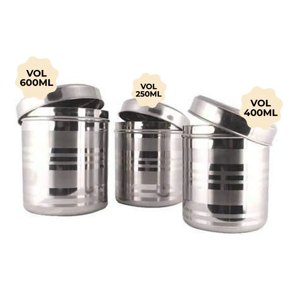 Kuber Industries Stainless Steel Kadhai with lid & Set of 3 Stainless Steel Kitchen Containers Set I Tri-ply Kadai Induction Base I Kadai 1.6 litres & 3 Assorted Storage Canisters